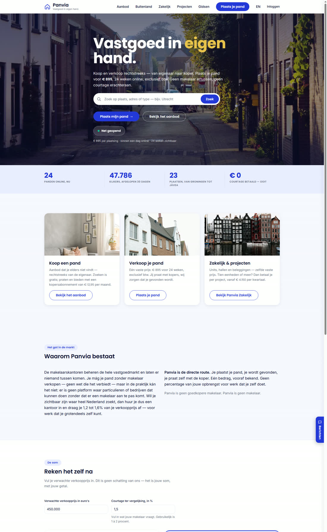 Panvia — homepage, scrollt bij hover